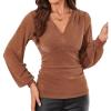 imageGRACE KARIN Glitter Womens Dressy Casual Tops with Long Sleeve V Neck Elegant Shirts 2025 Sparkly Blouses for PartyBrown