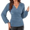 imageGRACE KARIN Glitter Womens Dressy Casual Tops with Long Sleeve V Neck Elegant Shirts 2025 Sparkly Blouses for PartyGrey Blue