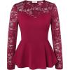 imageGRACE KARIN Womens Dressy Tops Elegant Lace Peplum Blouse 2025 Fall Fashion Formal Crew Neck Long Sleeve ShirtsBurgundy