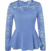 imageGRACE KARIN Womens Dressy Tops Elegant Lace Peplum Blouse 2025 Fall Fashion Formal Crew Neck Long Sleeve ShirtsGrey Blue