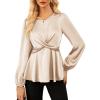 imageGRACE KARIN Womens Long Sleeve Blouse Dressy 2025 Satin Silk Crew Neck High Waist Peplum Shirts Work Business Casual TopsApricot