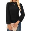 imageGRACE KARIN Womens Long Sleeve Ruched Tops Mock Neck Slim Fit Y2K Going Out Blouses 2025 Fall Trendy Tight ShirtsBlack