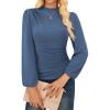 imageGRACE KARIN Womens Long Sleeve Ruched Tops Mock Neck Slim Fit Y2K Going Out Blouses 2025 Fall Trendy Tight ShirtsGrey Blue
