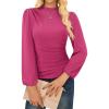 imageGRACE KARIN Womens Long Sleeve Ruched Tops Mock Neck Slim Fit Y2K Going Out Blouses 2025 Fall Trendy Tight ShirtsRose Red
