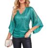 imageGRACE KARIN Womens Sequin Tops 34 Sleeve Glitter Sparkly Shimmer Party Dressy Blouse VNeck Disco Club Concert ShirtsAqua Green