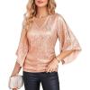 imageGRACE KARIN Womens Sequin Tops 34 Sleeve Glitter Sparkly Shimmer Party Dressy Blouse VNeck Disco Club Concert ShirtsRose Gold