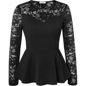 imageGRACE KARIN Womens Dressy Tops Elegant Lace Peplum Blouse 2025 Fall Fashion Formal Crew Neck Long Sleeve ShirtsBlack