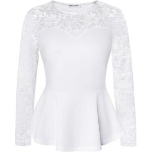imageGRACE KARIN Womens Dressy Tops Elegant Lace Peplum Blouse 2025 Fall Fashion Formal Crew Neck Long Sleeve ShirtsWhite