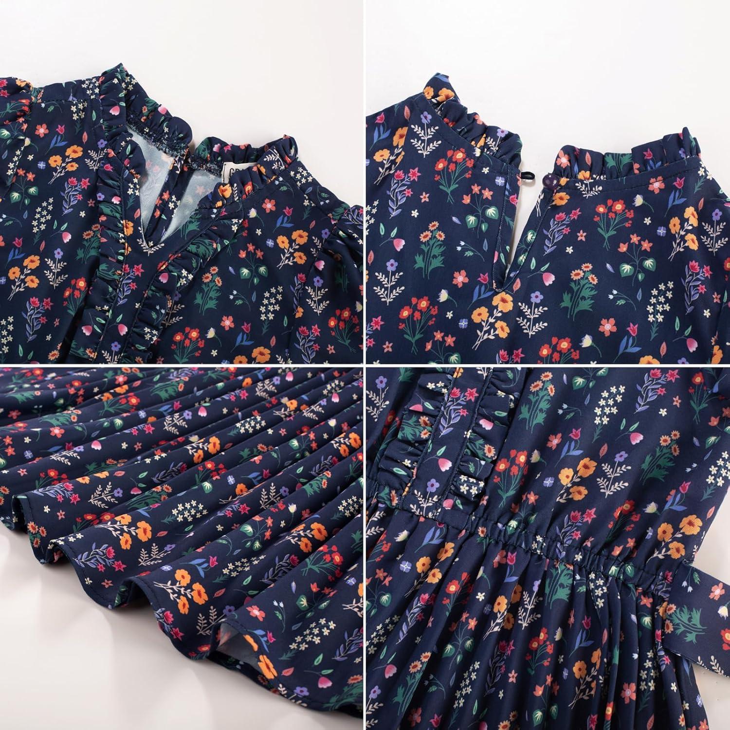 imageGRACE KARIN Girls Long Sleeve Fall Dresses Floral Hawaiian Party Dress for Teen Casual Pleated Outfits Size 614YNavy Bluecolorful Floral