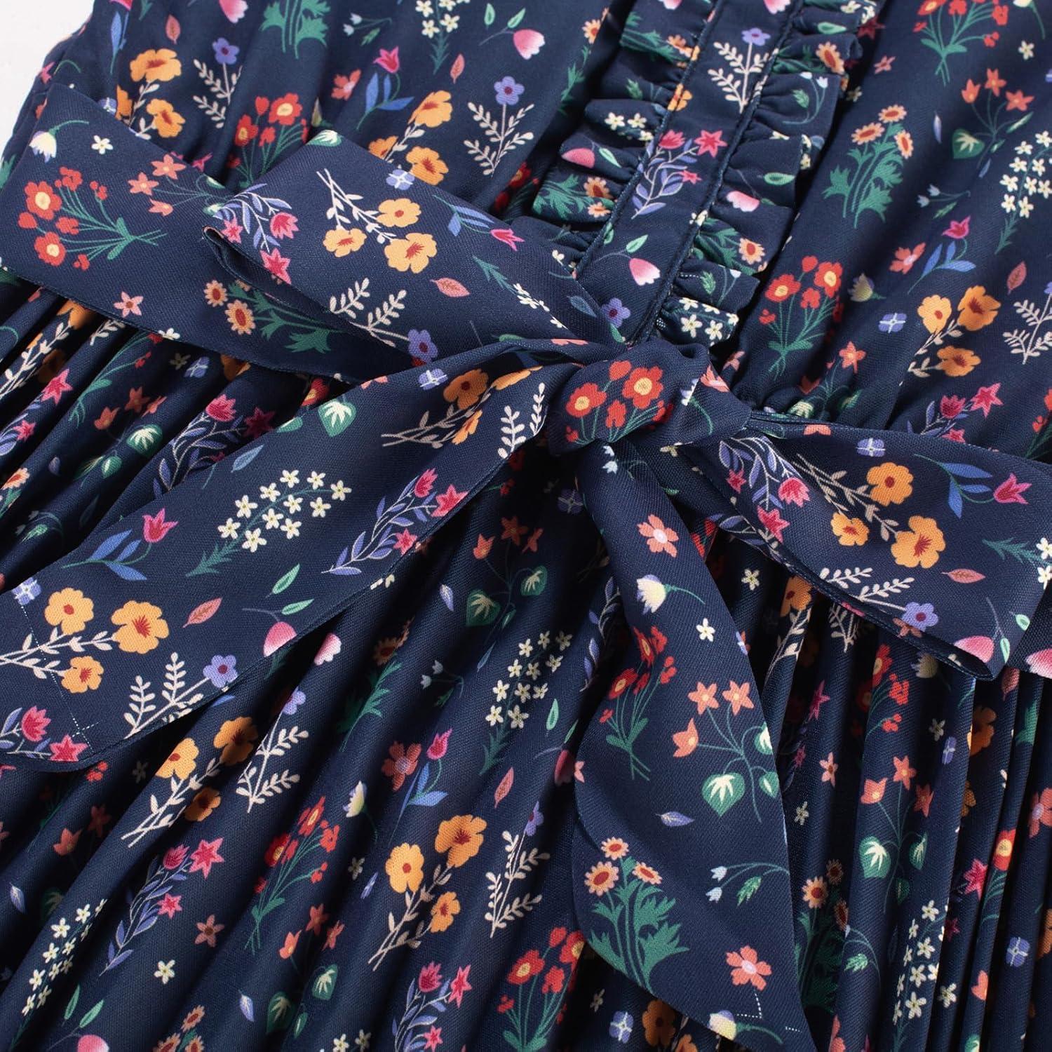 imageGRACE KARIN Girls Long Sleeve Fall Dresses Floral Hawaiian Party Dress for Teen Casual Pleated Outfits Size 614YNavy Bluecolorful Floral