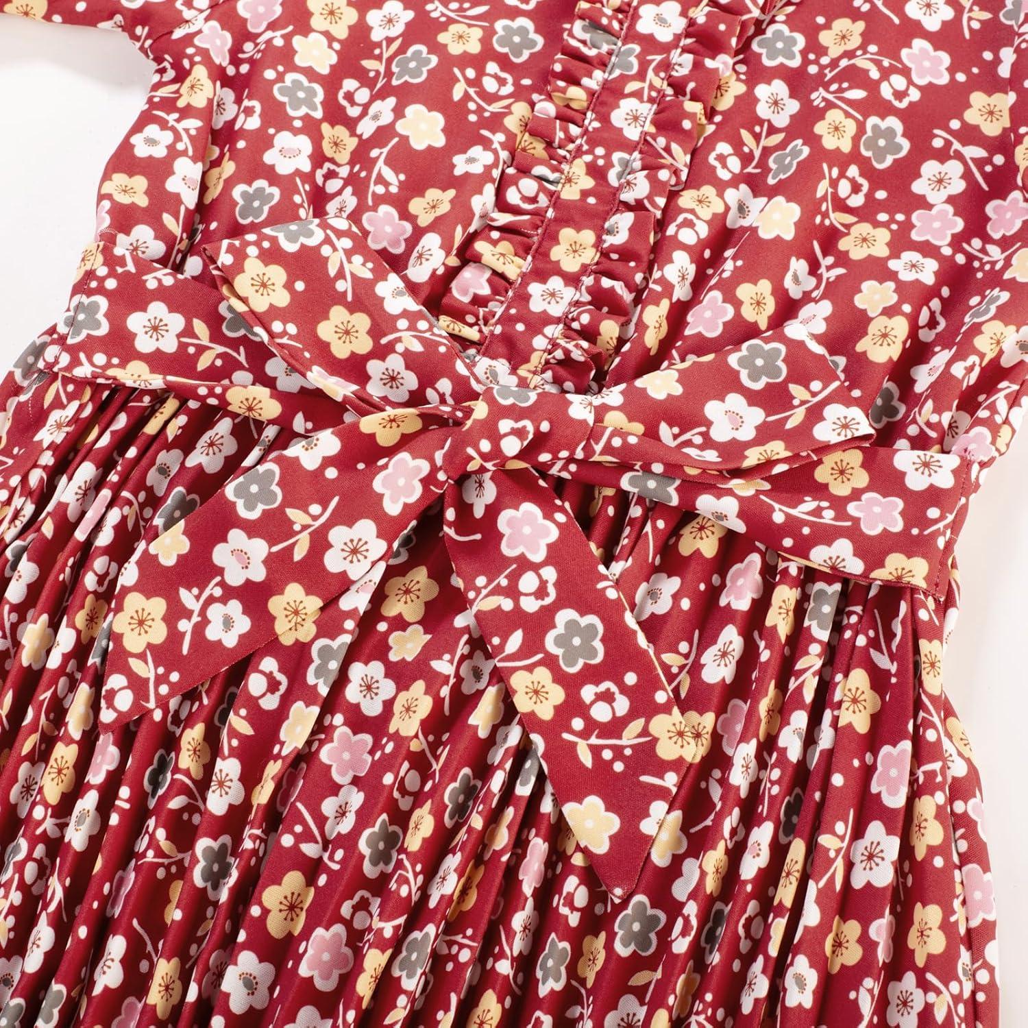 imageGRACE KARIN Girls Long Sleeve Fall Dresses Floral Hawaiian Party Dress for Teen Casual Pleated Outfits Size 614YWine Redcolorful Floral