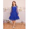 imageGRACE KARIN Girls Contrast Mesh Dress Party Birthday Formal Kids Long Sleeve ALine Tulle Dresses for 612 YearsDark Blue