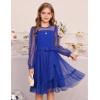 imageGRACE KARIN Girls Contrast Mesh Dress Party Birthday Formal Kids Long Sleeve ALine Tulle Dresses for 612 YearsDark Blue