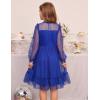 imageGRACE KARIN Girls Contrast Mesh Dress Party Birthday Formal Kids Long Sleeve ALine Tulle Dresses for 612 YearsDark Blue
