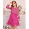 imageGRACE KARIN Girls Contrast Mesh Dress Party Birthday Formal Kids Long Sleeve ALine Tulle Dresses for 612 YearsHot Pink