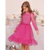 imageGRACE KARIN Girls Contrast Mesh Dress Party Birthday Formal Kids Long Sleeve ALine Tulle Dresses for 612 YearsHot Pink