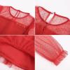 imageGRACE KARIN Girls Contrast Mesh Dress Party Birthday Formal Kids Long Sleeve ALine Tulle Dresses for 612 YearsRed