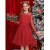 imageGRACE KARIN Girls Contrast Mesh Dress Party Birthday Formal Kids Long Sleeve ALine Tulle Dresses for 612 YearsRed