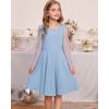 imageGRACE KARIN Girls Long Sleeve Dress Party Formal Contrast Mesh Puff High Waist Tie Square Neck 612 YearsLight Blue