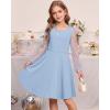 imageGRACE KARIN Girls Long Sleeve Dress Party Formal Contrast Mesh Puff High Waist Tie Square Neck 612 YearsLight Blue