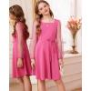 imageGRACE KARIN Girls Long Sleeve Dress Party Formal Contrast Mesh Puff High Waist Tie Square Neck 612 YearsRose Red