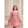 imageGRACE KARIN Girls Ruffle Tiered Dress Long Sleeve Swiss Dot Flowy ALine Dress 614YPink