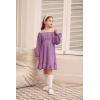 imageGRACE KARIN Girls Ruffle Tiered Dress Long Sleeve Swiss Dot Flowy ALine Dress 614YPlum