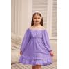 imageGRACE KARIN Girls Ruffle Tiered Dress Long Sleeve Swiss Dot Flowy ALine Dress 614YPurple