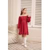 imageGRACE KARIN Girls Ruffle Tiered Dress Long Sleeve Swiss Dot Flowy ALine Dress 614YRed