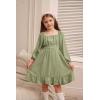 imageGRACE KARIN Girls Ruffle Tiered Dress Long Sleeve Swiss Dot Flowy ALine Dress 614YSage Green