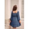 imageGRACE KARIN Girls Ruffle Tiered Dress Long Sleeve Swiss Dot Flowy ALine Dress 614YSteel Blue