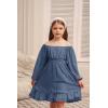 imageGRACE KARIN Girls Ruffle Tiered Dress Long Sleeve Swiss Dot Flowy ALine Dress 614YSteel Blue