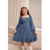 imageGRACE KARIN Girls Ruffle Tiered Dress Long Sleeve Swiss Dot Flowy ALine Dress 614YSteel Blue