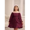 imageGRACE KARIN Girls Ruffle Tiered Dress Long Sleeve Swiss Dot Flowy ALine Dress 614YWine