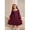 imageGRACE KARIN Girls Ruffle Tiered Dress Long Sleeve Swiss Dot Flowy ALine Dress 614YWine