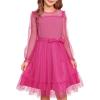 imageGRACE KARIN Girls Contrast Mesh Dress Party Birthday Formal Kids Long Sleeve ALine Tulle Dresses for 612 YearsHot Pink