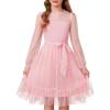 imageGRACE KARIN Girls Contrast Mesh Dress Party Birthday Formal Kids Long Sleeve ALine Tulle Dresses for 612 YearsPink