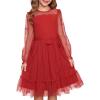imageGRACE KARIN Girls Contrast Mesh Dress Party Birthday Formal Kids Long Sleeve ALine Tulle Dresses for 612 YearsRed