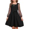 imageGRACE KARIN Girls Long Sleeve Dress Party Formal Contrast Mesh Puff High Waist Tie Square Neck 612 YearsBlack