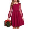 imageGRACE KARIN Girls Long Sleeve Dress Party Formal Contrast Mesh Puff High Waist Tie Square Neck 612 YearsDark Red