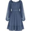 imageGRACE KARIN Girls Ruffle Tiered Dress Long Sleeve Swiss Dot Flowy ALine Dress 614YSteel Blue