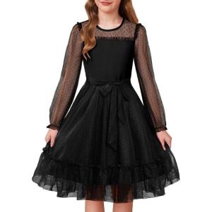 imageGRACE KARIN Girls Contrast Mesh Dress Party Birthday Formal Kids Long Sleeve ALine Tulle Dresses for 612 YearsBlack