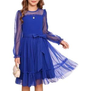 imageGRACE KARIN Girls Contrast Mesh Dress Party Birthday Formal Kids Long Sleeve ALine Tulle Dresses for 612 YearsDark Blue