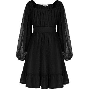 imageGRACE KARIN Girls Ruffle Tiered Dress Long Sleeve Swiss Dot Flowy ALine Dress 614YBlack