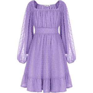 imageGRACE KARIN Girls Ruffle Tiered Dress Long Sleeve Swiss Dot Flowy ALine Dress 614YPurple