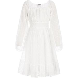 imageGRACE KARIN Girls Ruffle Tiered Dress Long Sleeve Swiss Dot Flowy ALine Dress 614YWhite