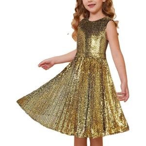 imageGRACE KARIN Girls Sequin Dress Sleeveless Prom Party Formal Graduations Fancy Tween Girls Dresses Size 512Black Golden
