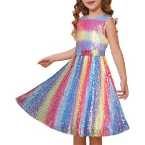 imageGRACE KARIN Girls Sequin Dress Sleeveless Prom Party Formal Graduations Fancy Tween Girls Dresses Size 512Gradientrainbow