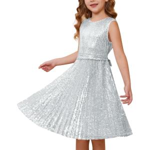 imageGRACE KARIN Girls Sequin Dress Sleeveless Prom Party Formal Graduations Fancy Tween Girls Dresses Size 512Silver