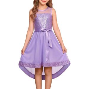 imageGRACE KARIN Girls Sequin Party Formal Dress Wedding Guest Sparkle Fancy Birthday Tulle High Low Prom Dresses 614 YearsFantasy Purple